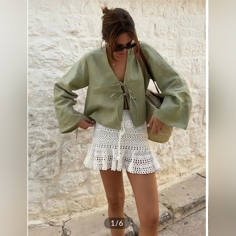Commense Olive Green Tie-Front Blouse